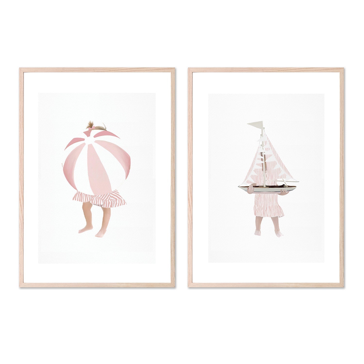 Girl Holding Beach Ball and Boat, Set Of 2 , By Leah Straatsma