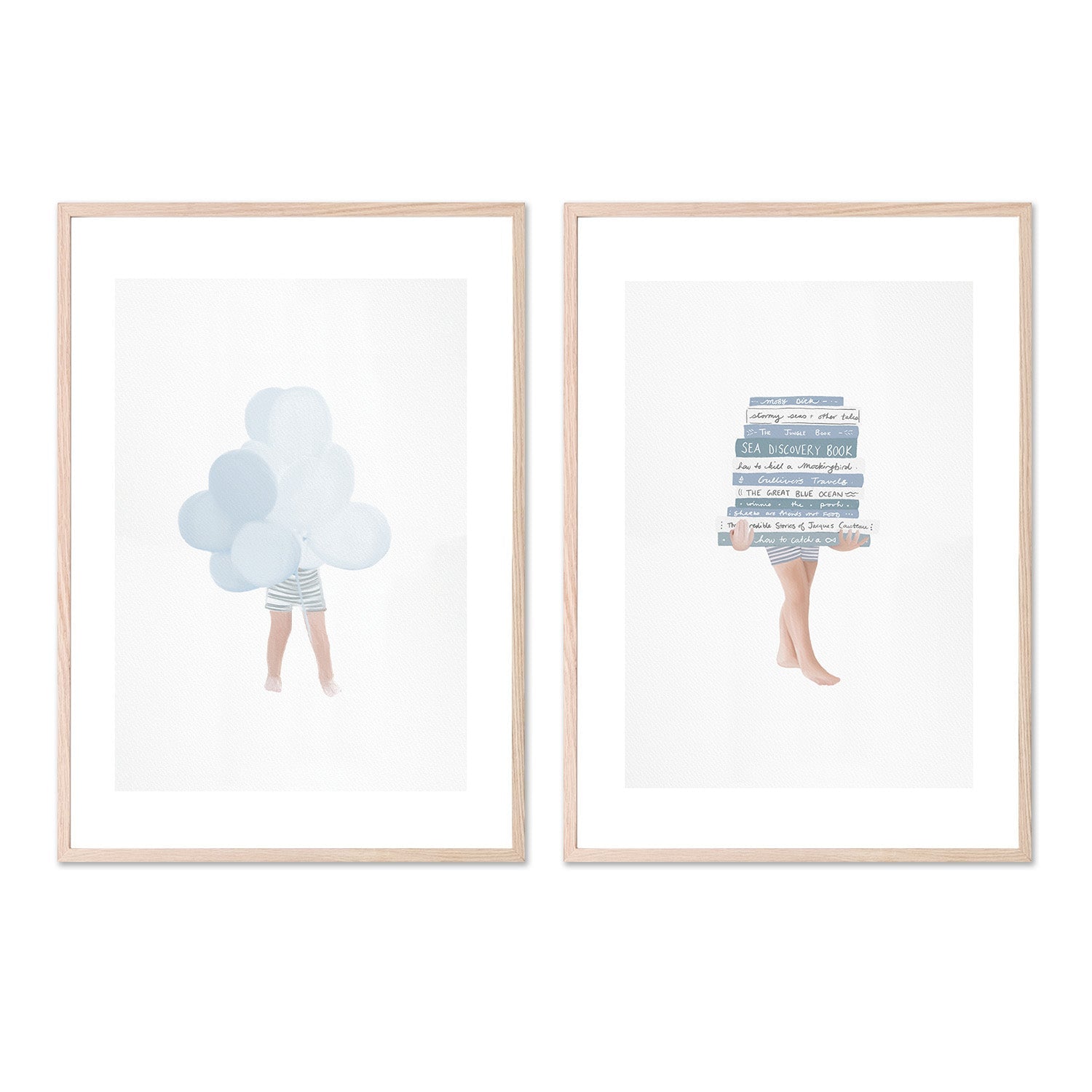 Boy with Blue Balloons and Books, Set Of 2 , By Leah Straatsma