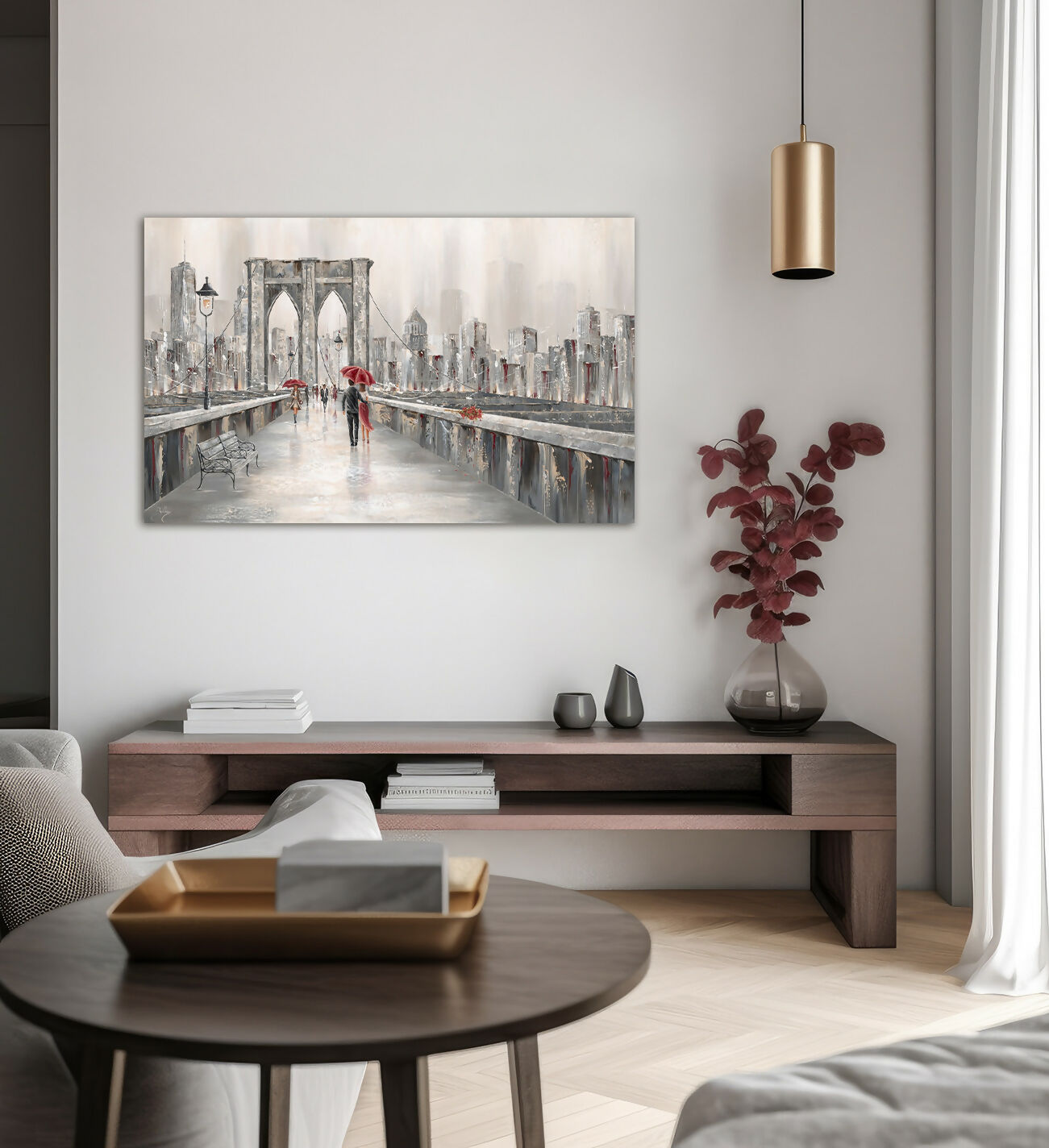 Roses Brooklyn Bridge, Original Hand-Painted Canvas By Isabella Karolewicz