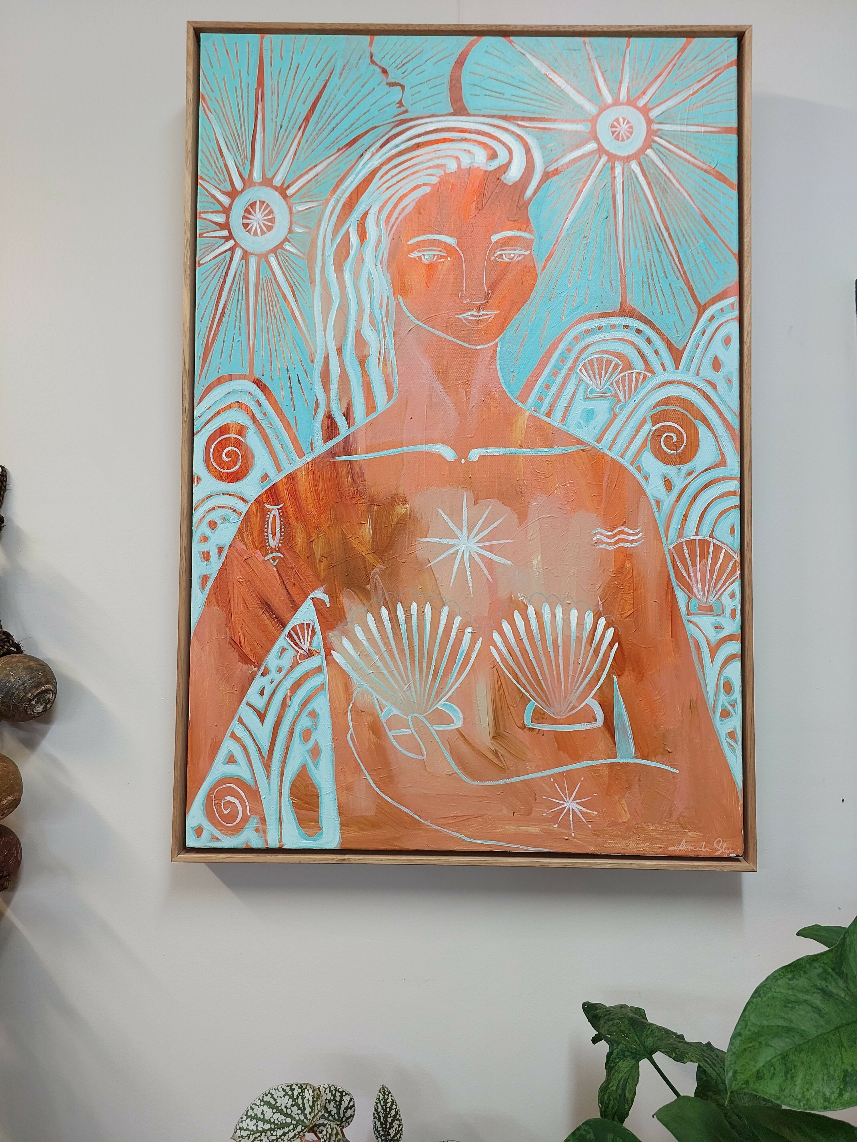 Amazonite Mermaid, Original Hand-Painted Canvas By Amanda Skye