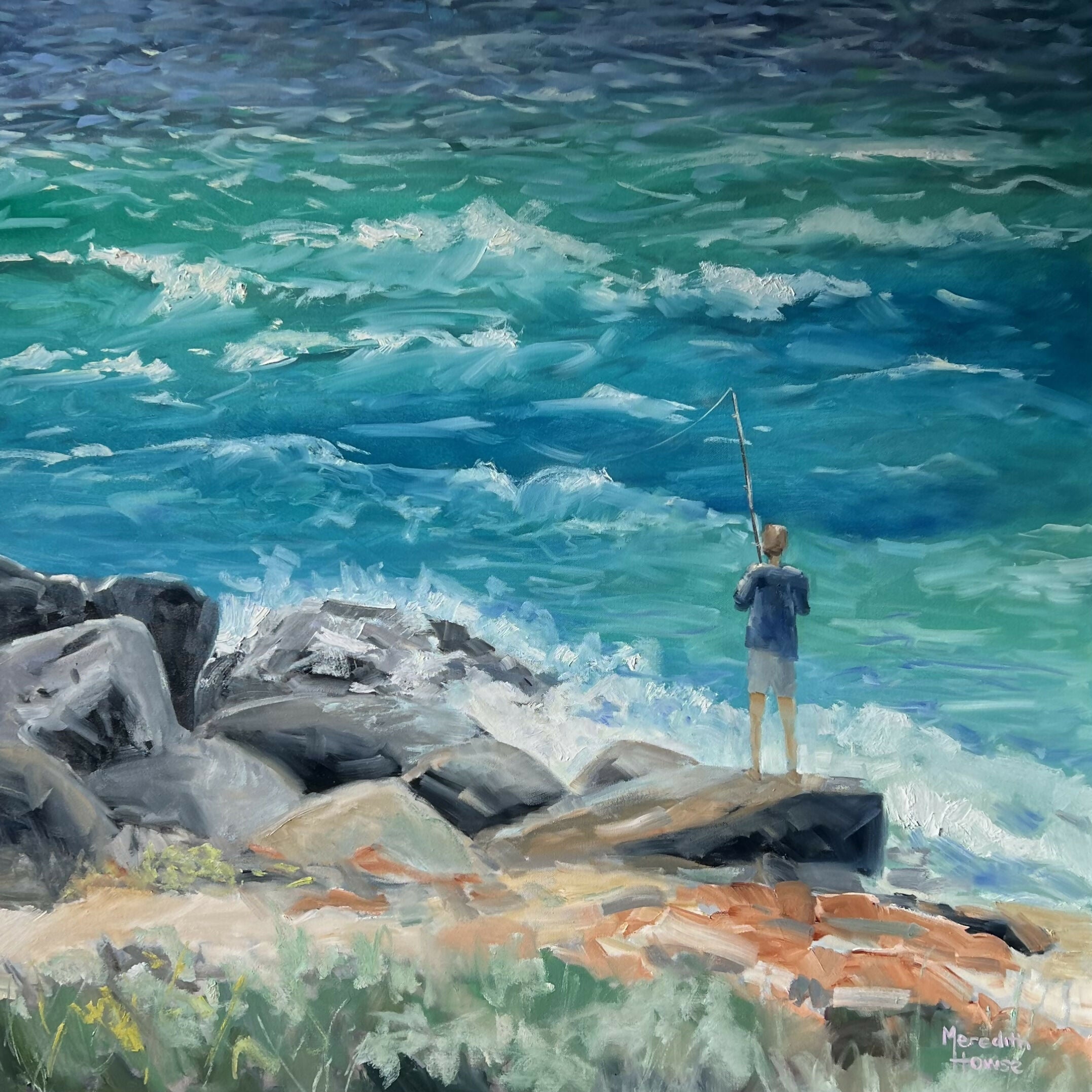 Fishing at Cape Leeuwin, Western Australia, Original Hand-Painted Canvas By Meredith Howse