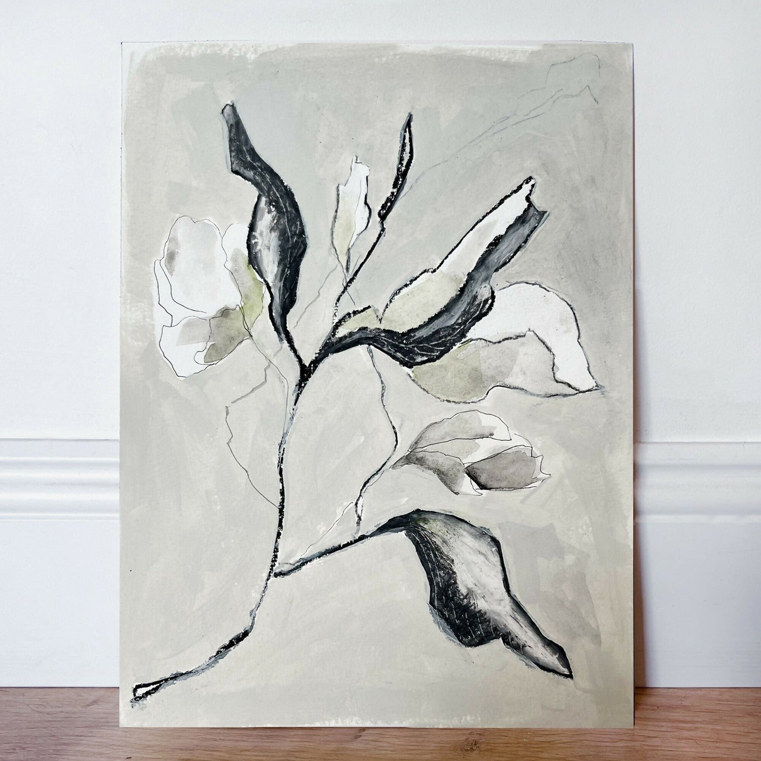 Botanical Scribble, Original Hand-Painted Canvas By Lucrecia Caporale