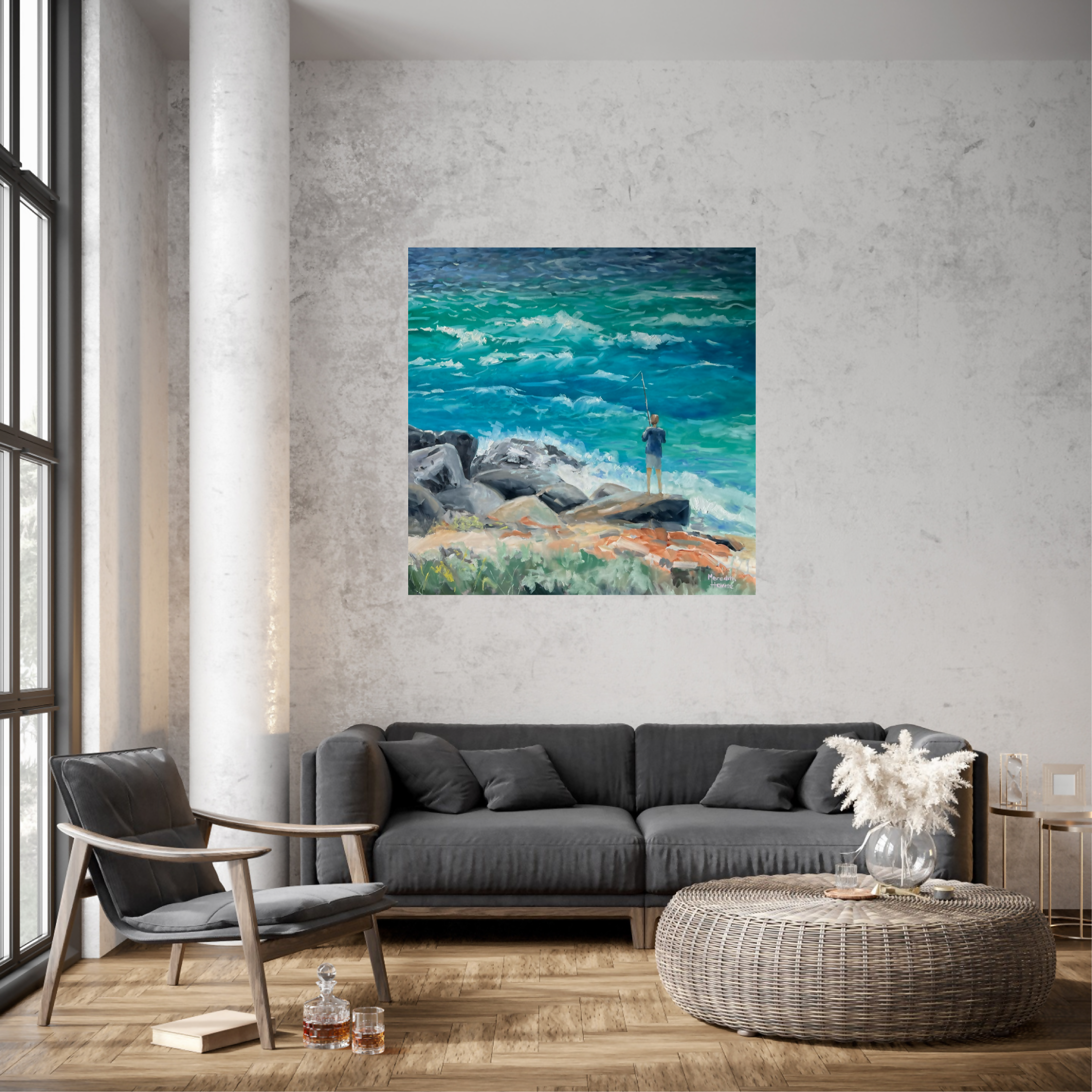 Fishing at Cape Leeuwin, Western Australia, Original Hand-Painted Canvas By Meredith Howse