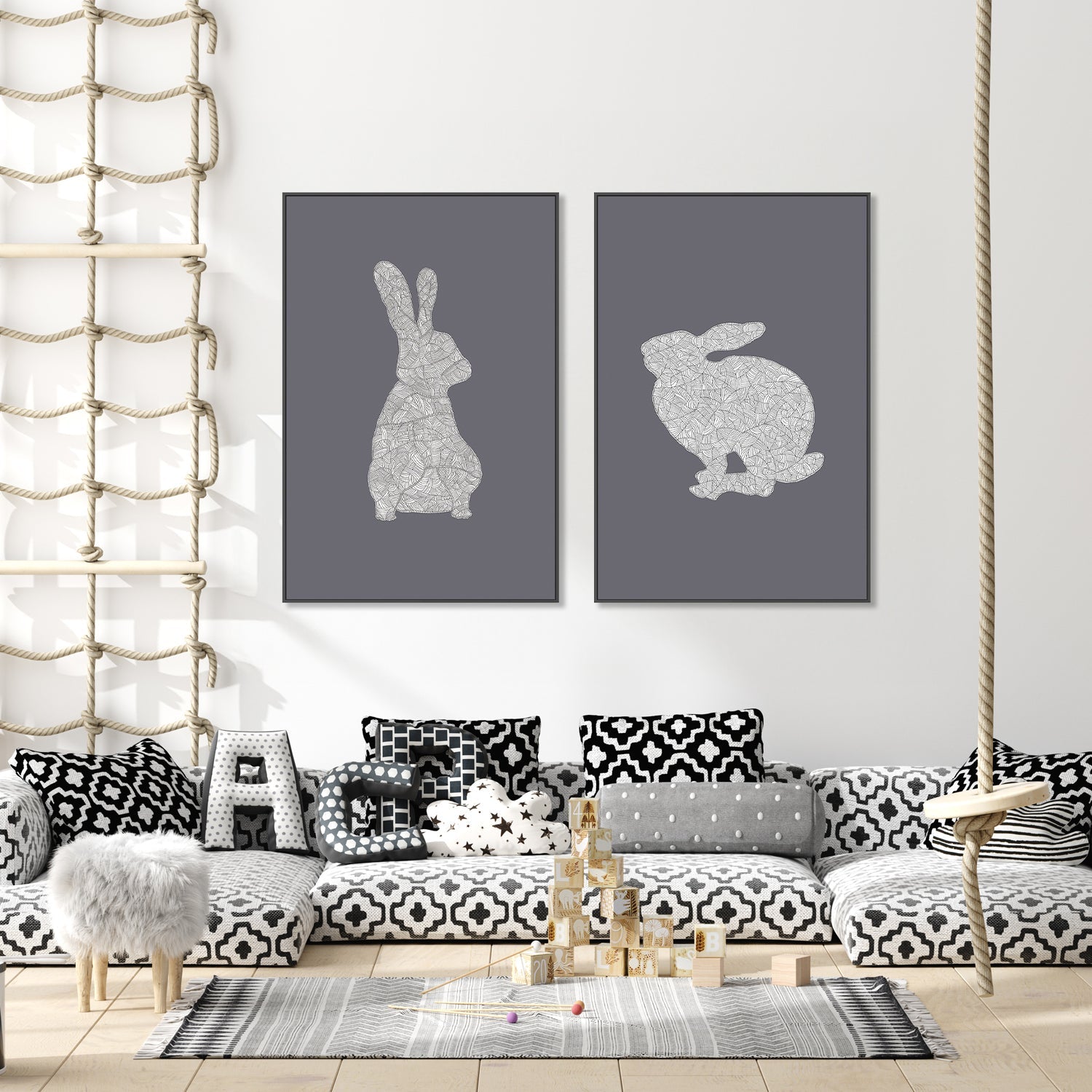 Cool Grey Rabbit, Style A & B, Set Of 2 , By Danushka Abeygoda