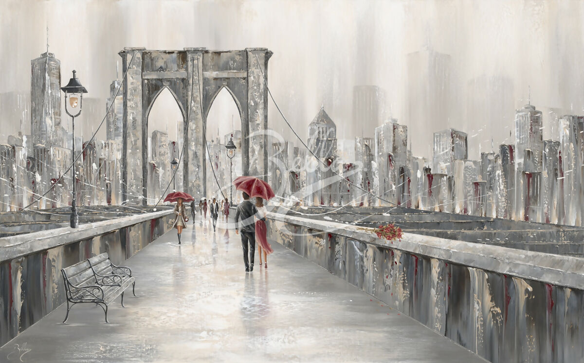 Roses Brooklyn Bridge, Original Hand-Painted Canvas By Isabella Karolewicz