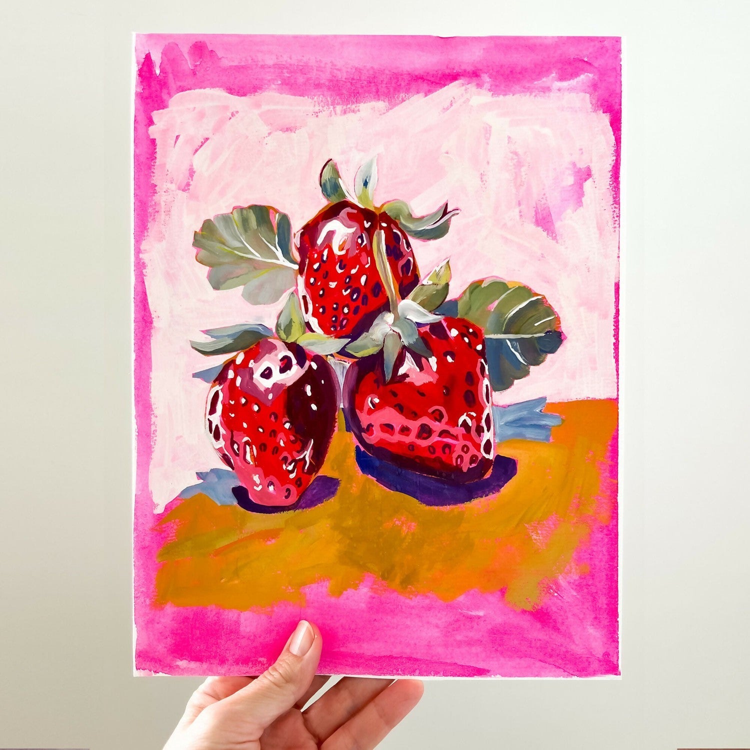 Delicious Strawberries, Original Hand-Painted Canvas By Lucrecia Caporale