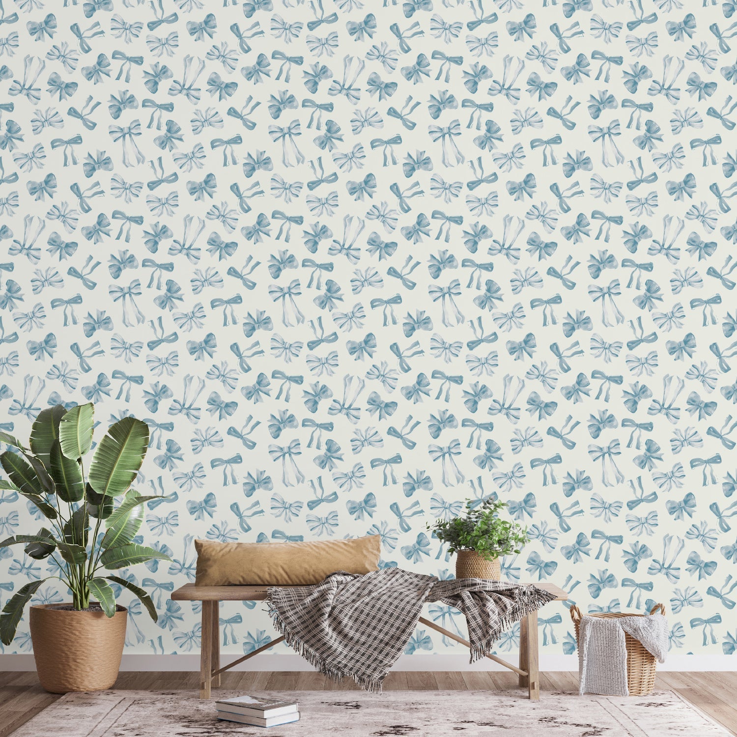 Bow Pattern Blue, Wallpaper