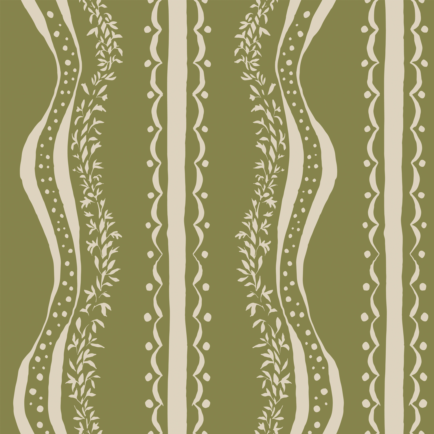 Decorative Waves Olive Green, Wallpaper