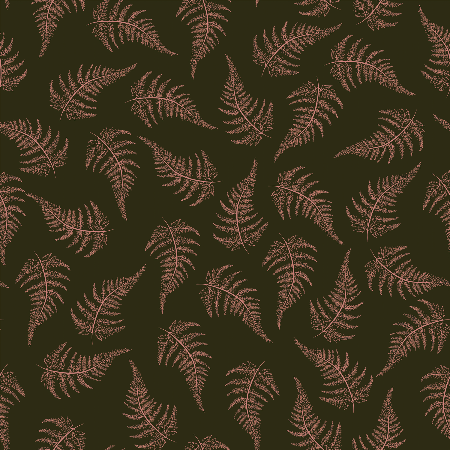 Ferns-Dark Green Blush, Wallpaper