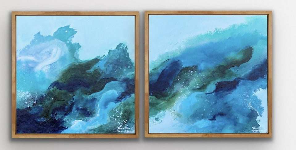 This Is The Way I & II, Mixed Media on Canvas, Set of 2, 43x43cm each, By Teagan Watts