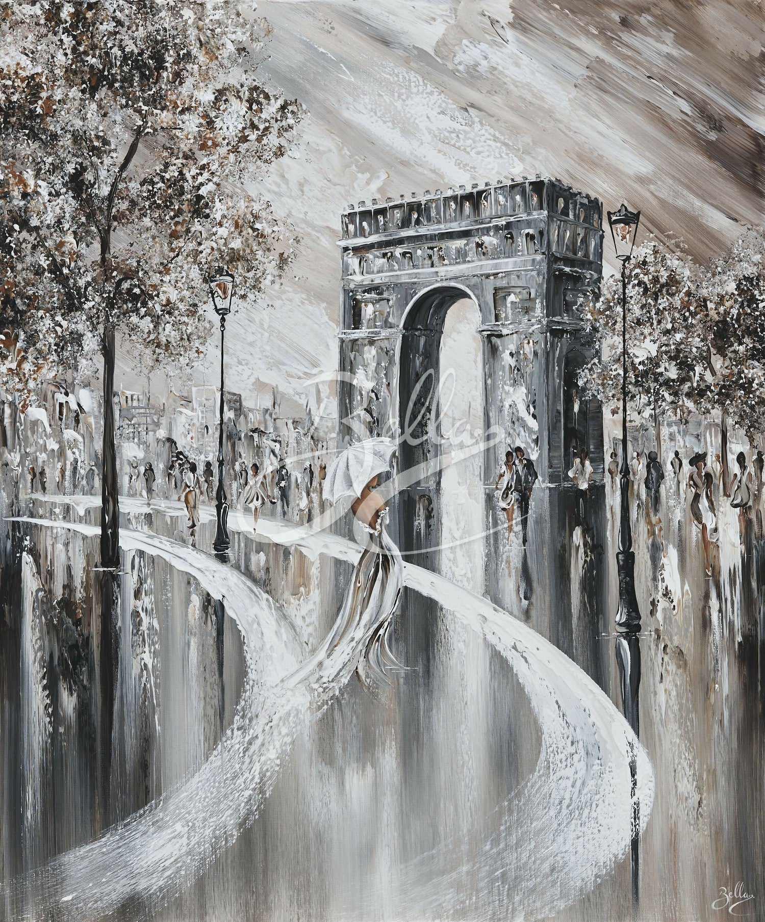 Elegance On The Champs-Élysées, Acrylic on Canvas, 60x76cm, By Isabella Karolewicz