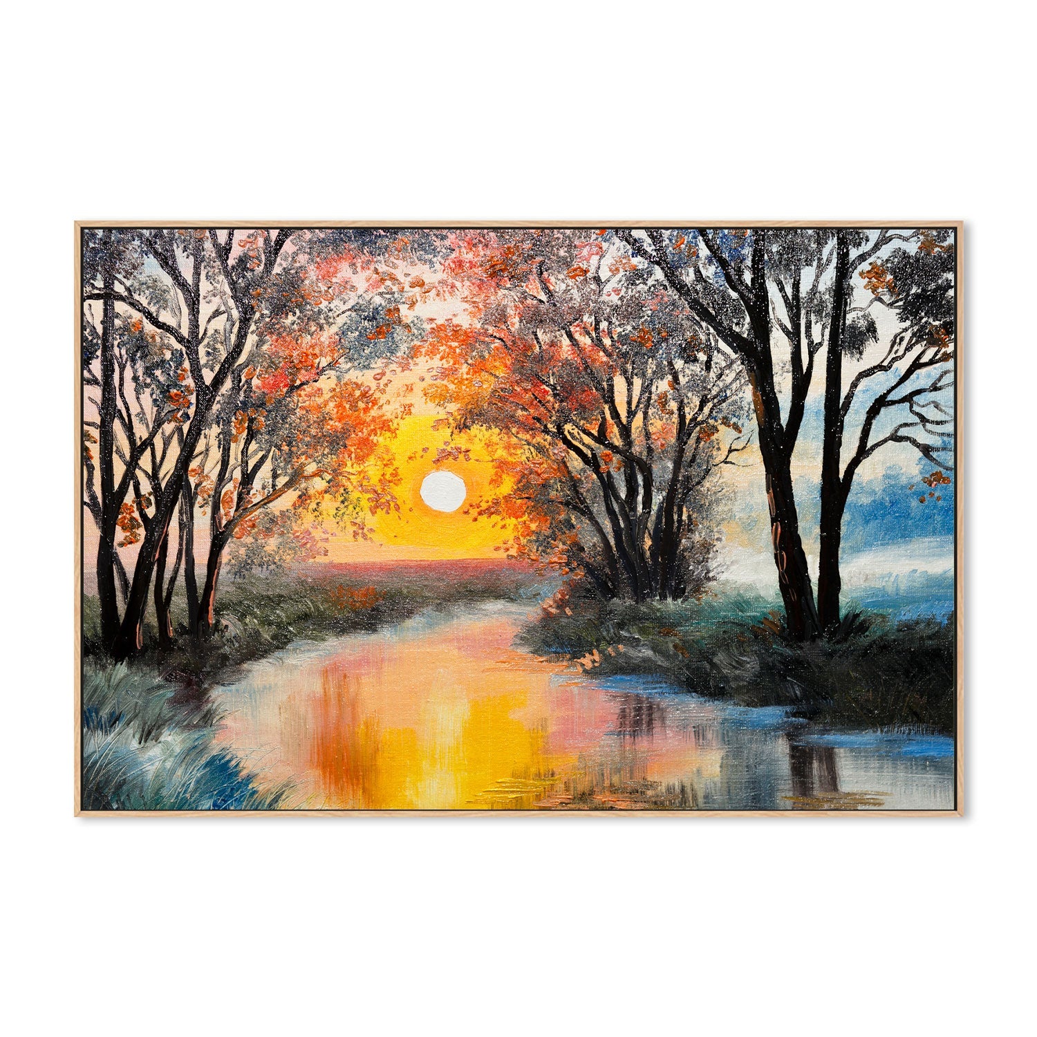 Vibrant Sunset, Hand-Painted Canvas