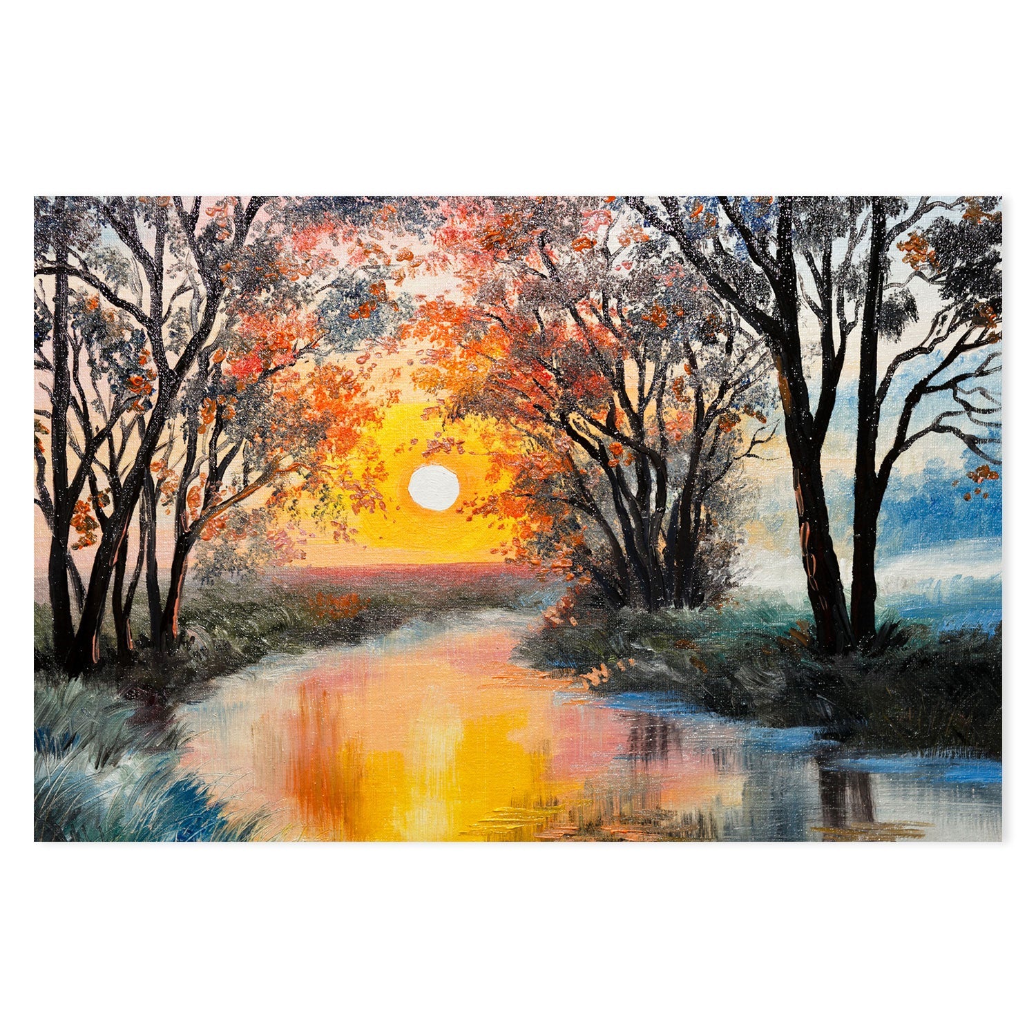 Vibrant Sunset, Hand-Painted Canvas