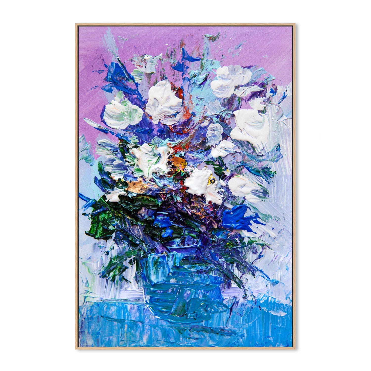 Vase of Abstract Flowers, Hand-Painted Canvas