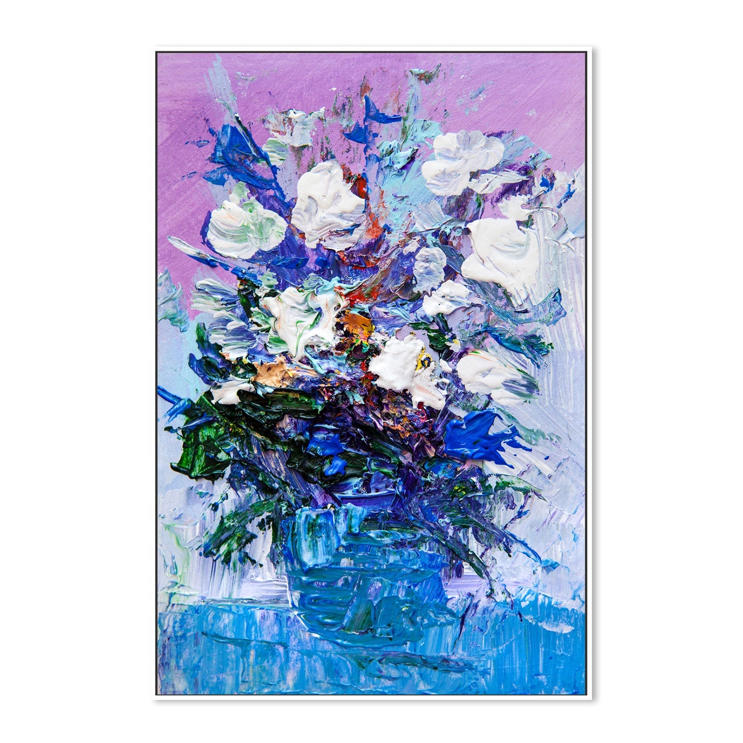 Vase of Abstract Flowers, Hand-Painted Canvas