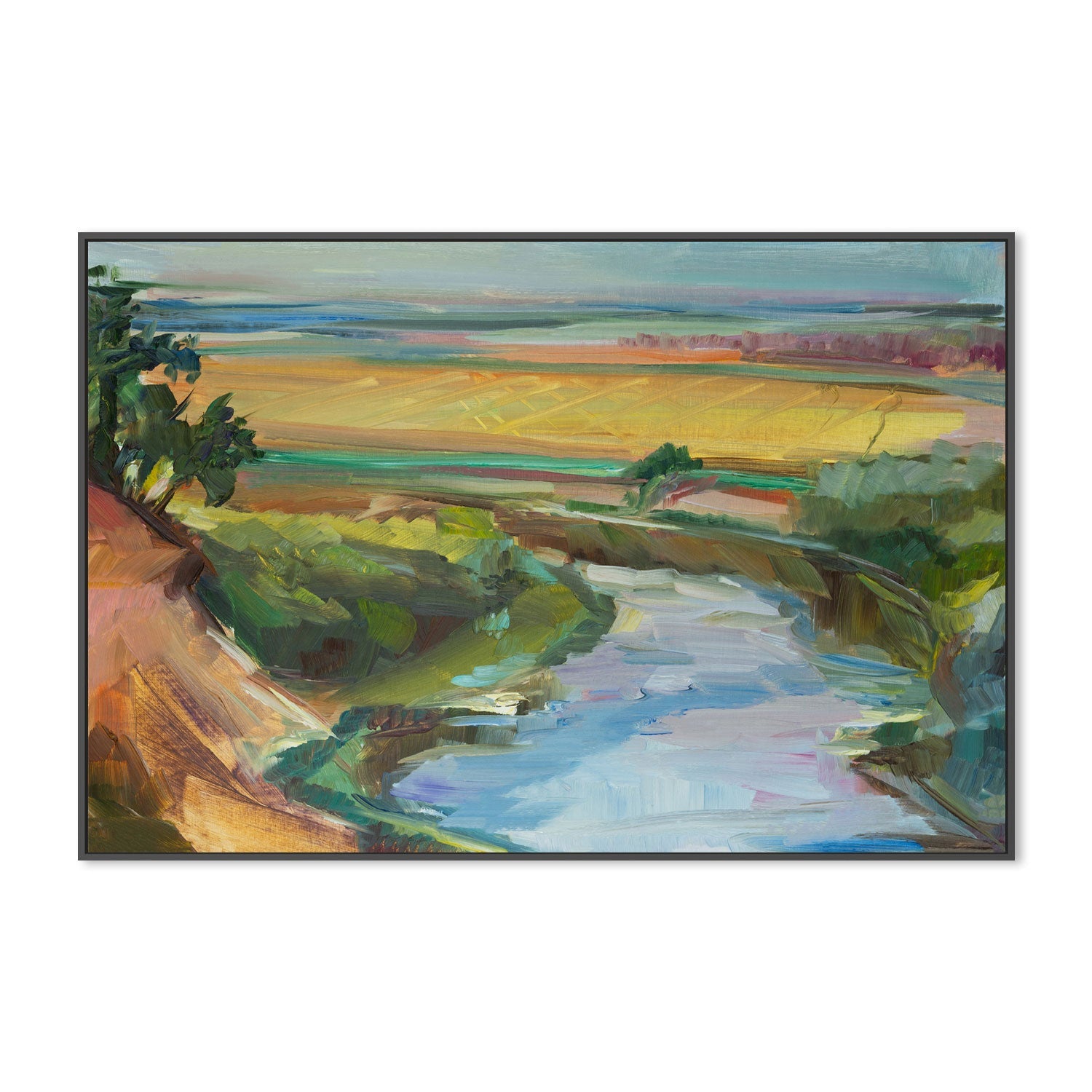 Abstract Creek and Mountains , Hand-painted Canvas