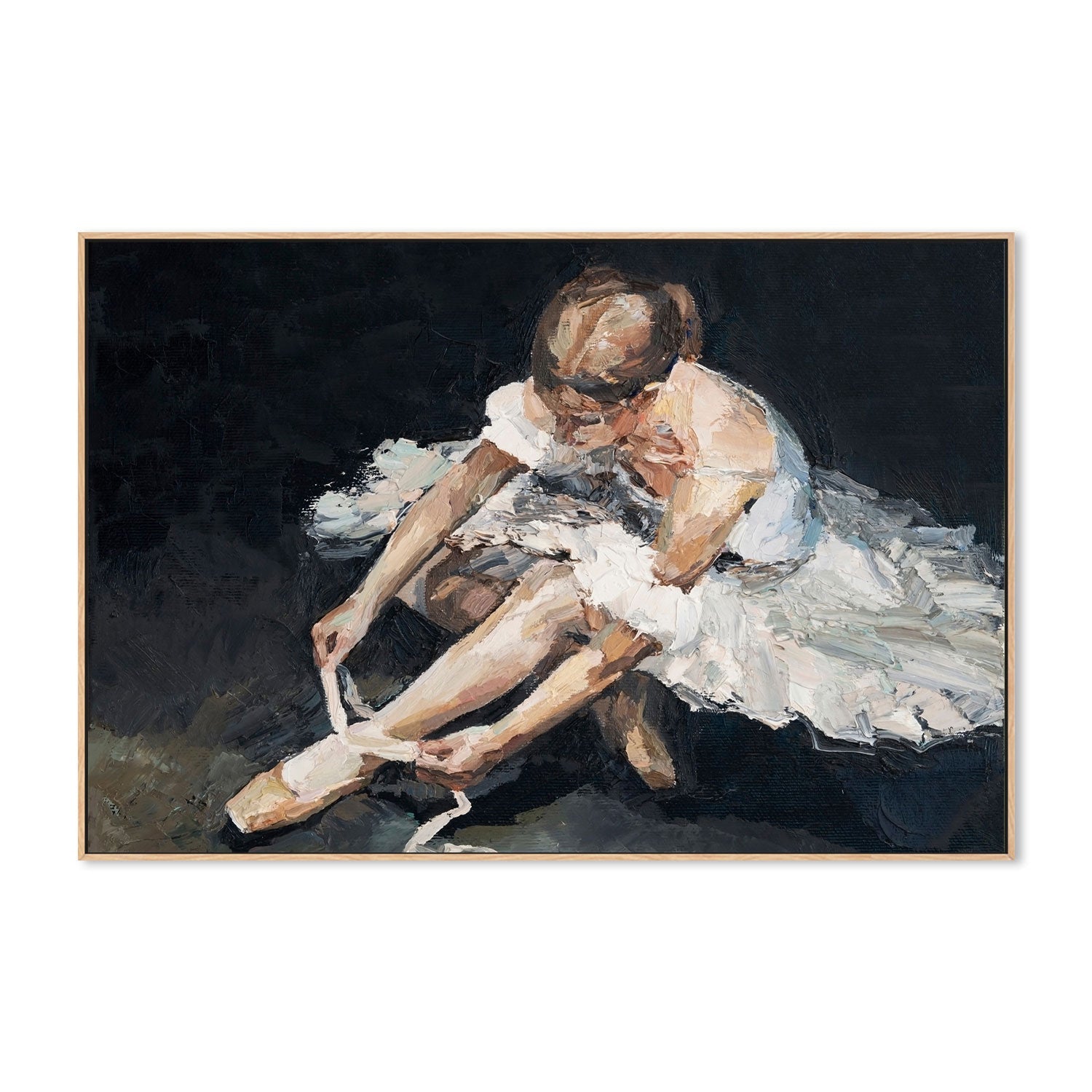 Tying Her Pointe Shoes , Hand-Painted Canvas