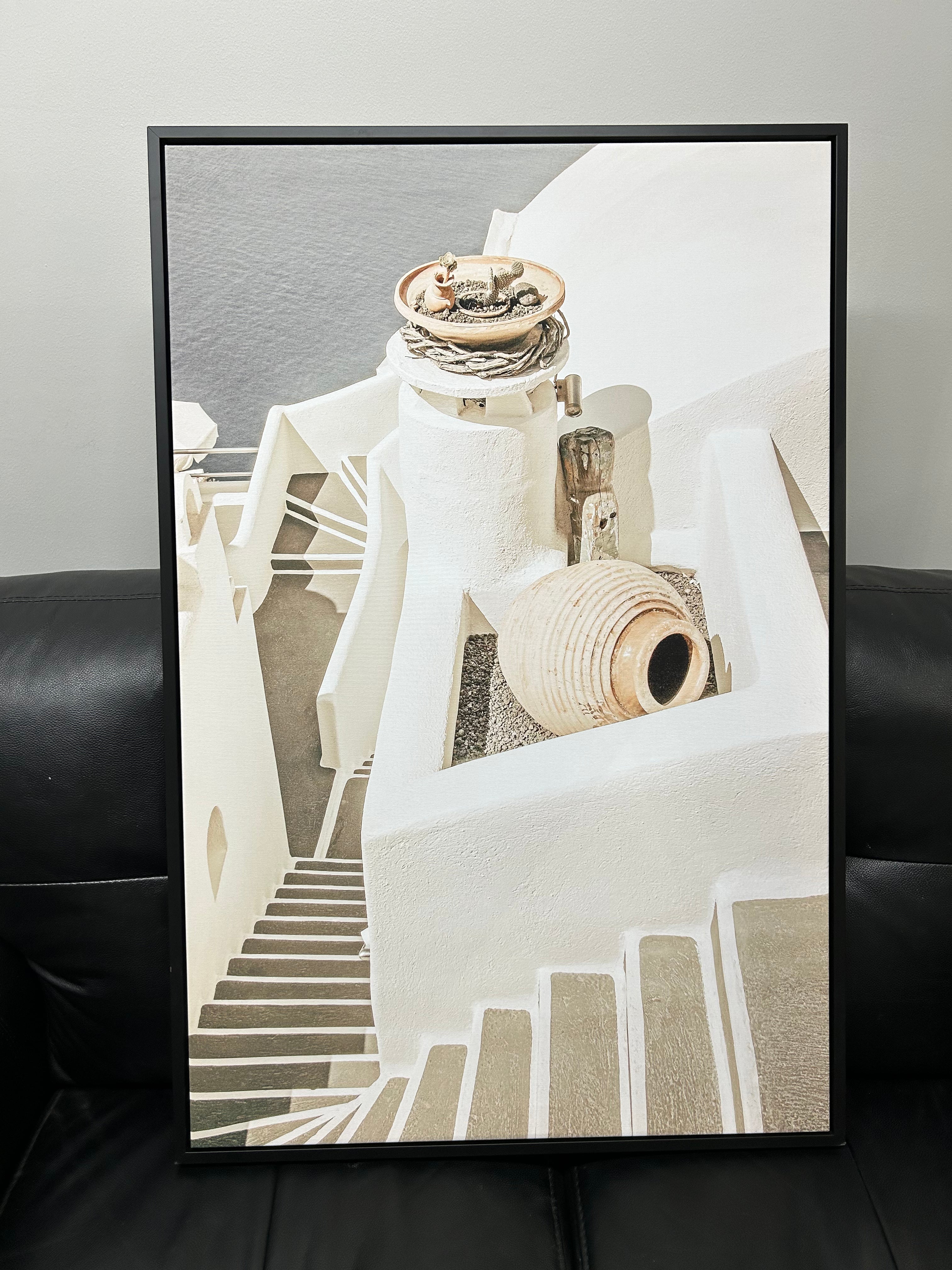 Steps To The Sea, Santorini Greece-60x90cm Black Framed Canvas