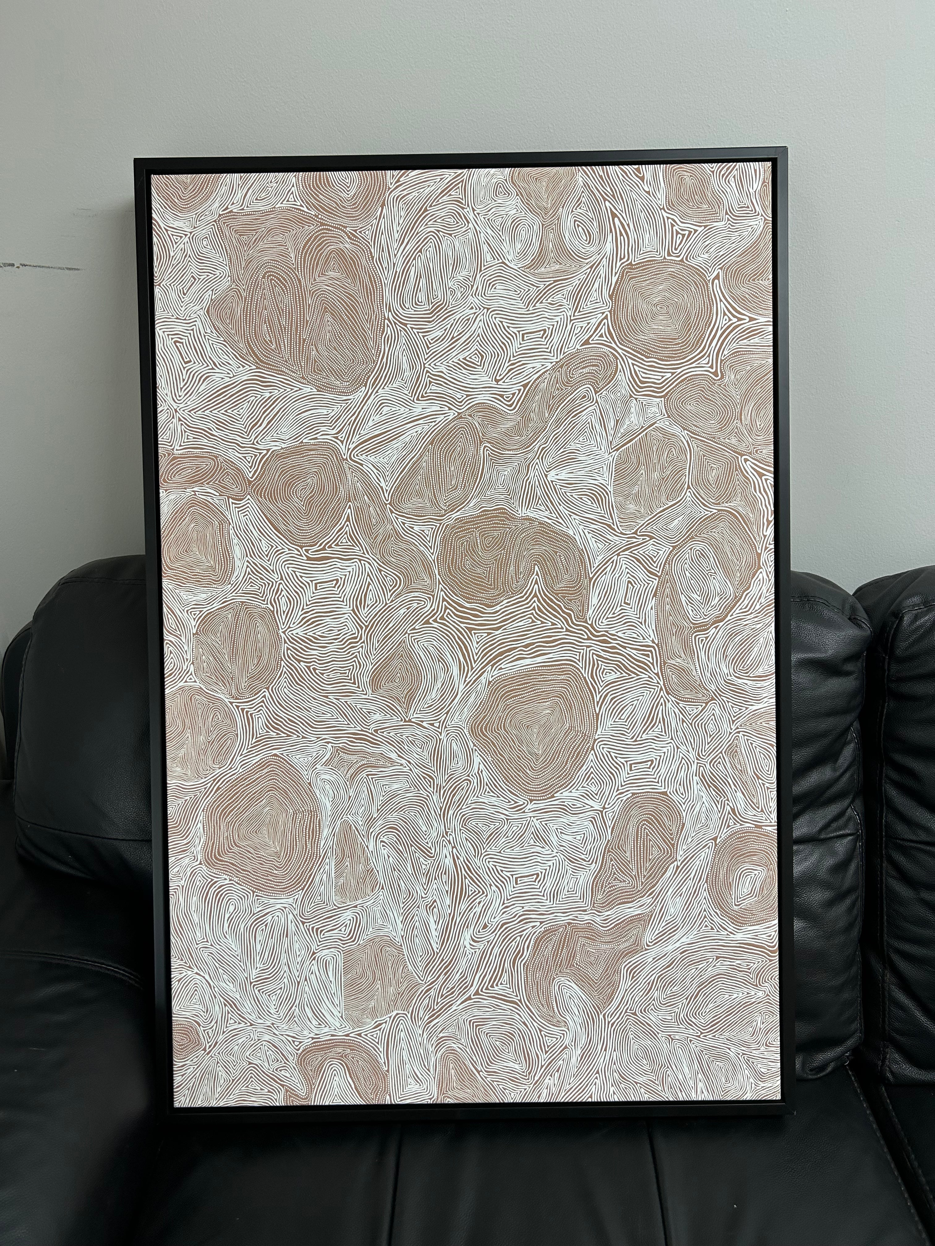 Systems, Light Brown Ochre , By Leah Cummins-60x90cm Black Framed Canvas