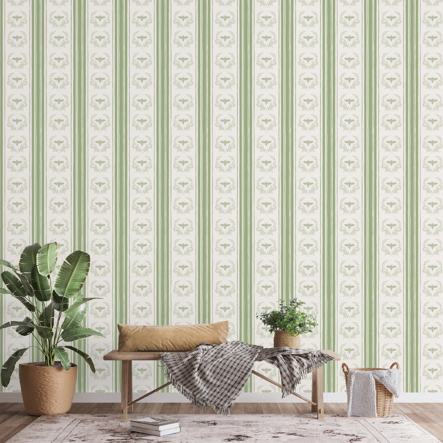 Bees and Blooms Pattern Style G, Wallpaper