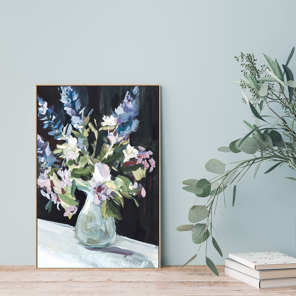 Vase Of Violet Flowers , Hand-painted Canvas