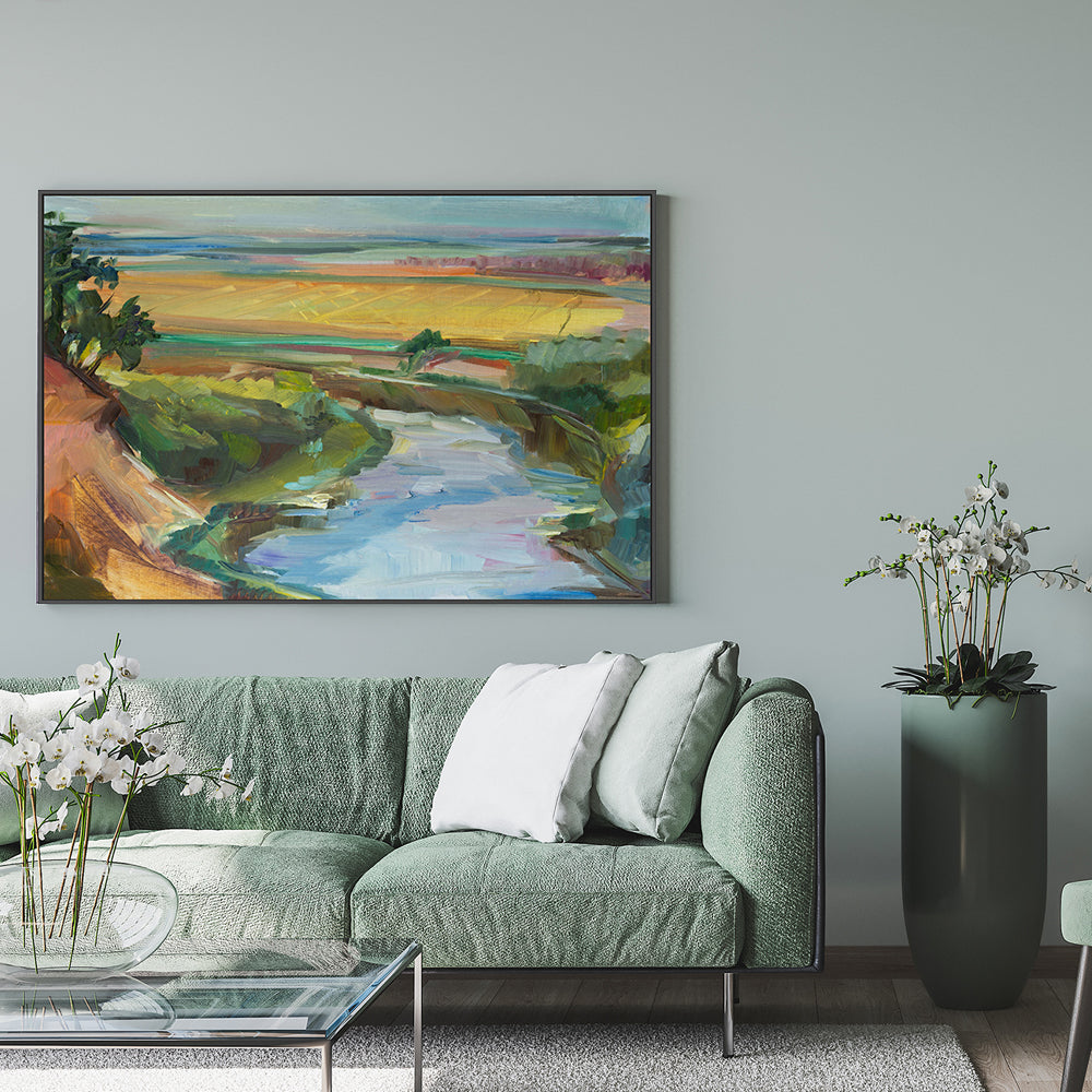 Abstract Creek and Mountains , Hand-painted Canvas