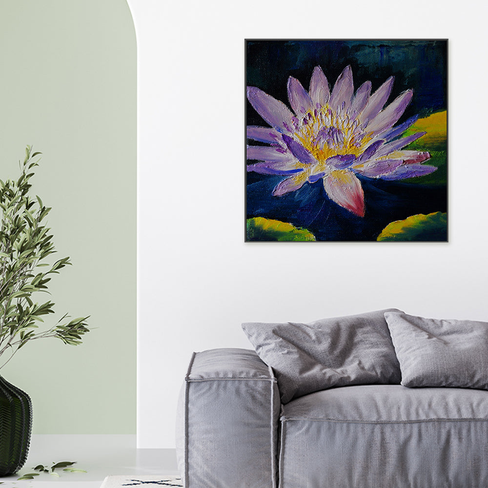 Violet Water Lily, Style A, Hand-Painted Canvas