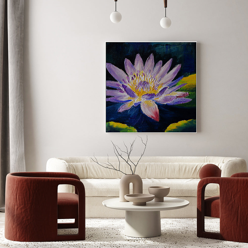 Violet Water Lily, Style A, Hand-Painted Canvas