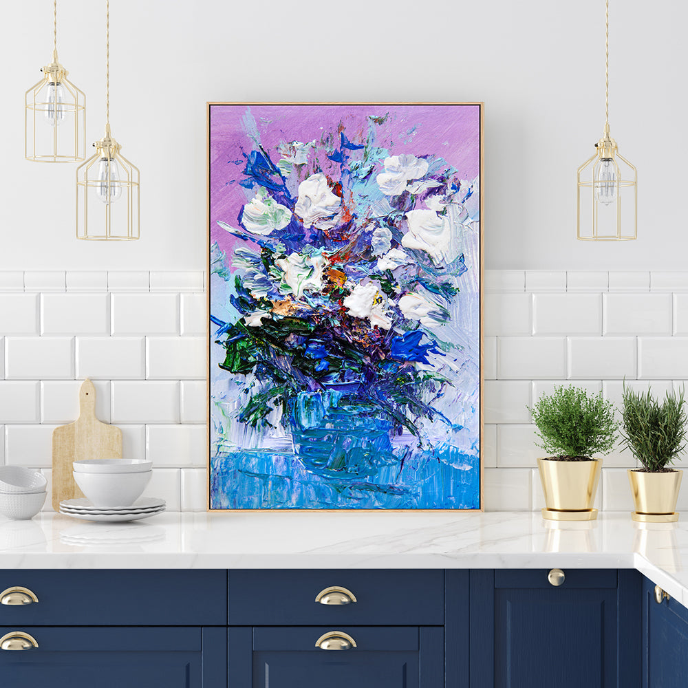 Vase of Abstract Flowers, Hand-Painted Canvas