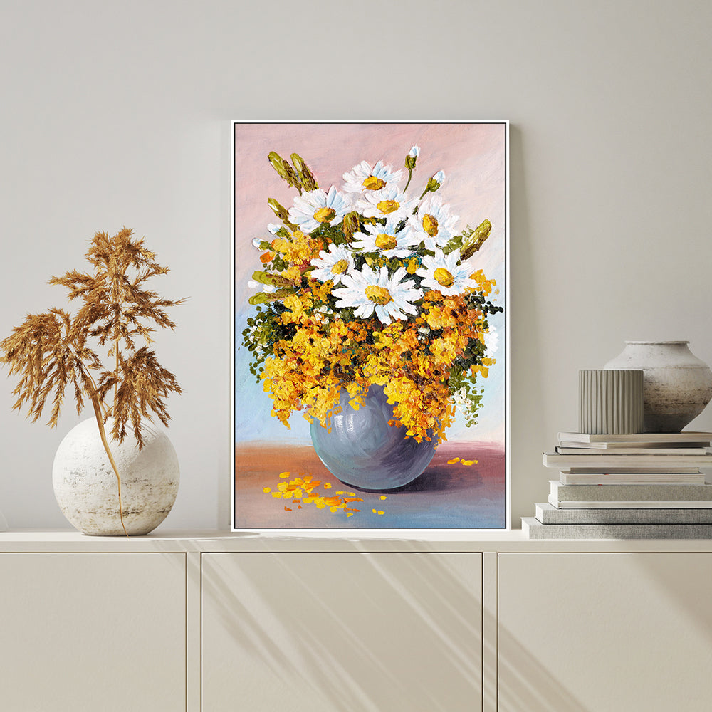 A Vase of Daisies, Hand-Painted Canvas