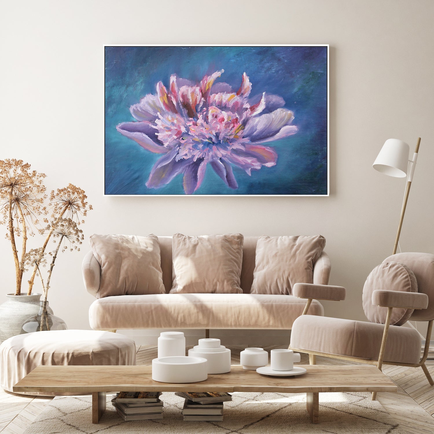 Violet Water Lily, Style B, Hand-Painted Canvas