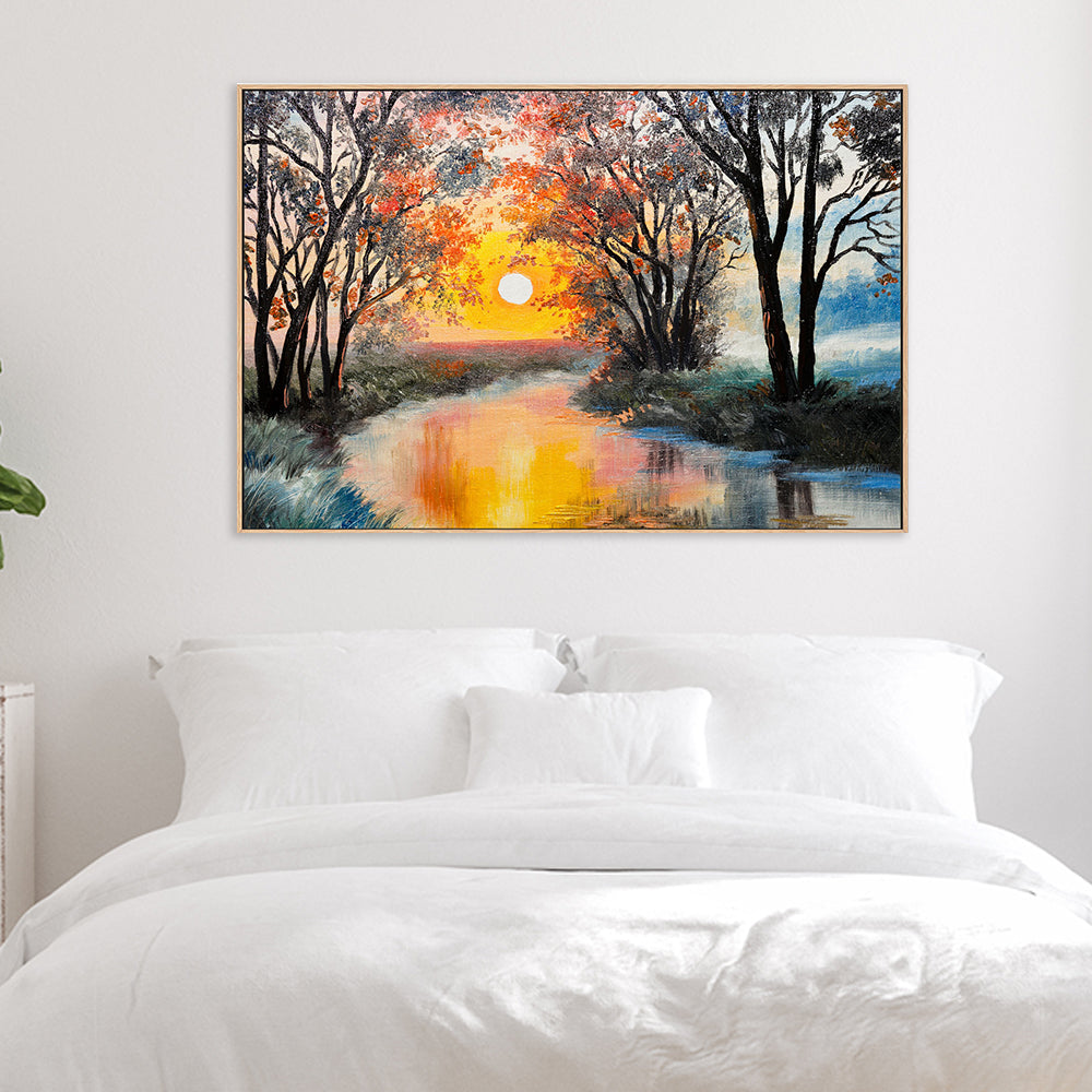 Vibrant Sunset, Hand-Painted Canvas