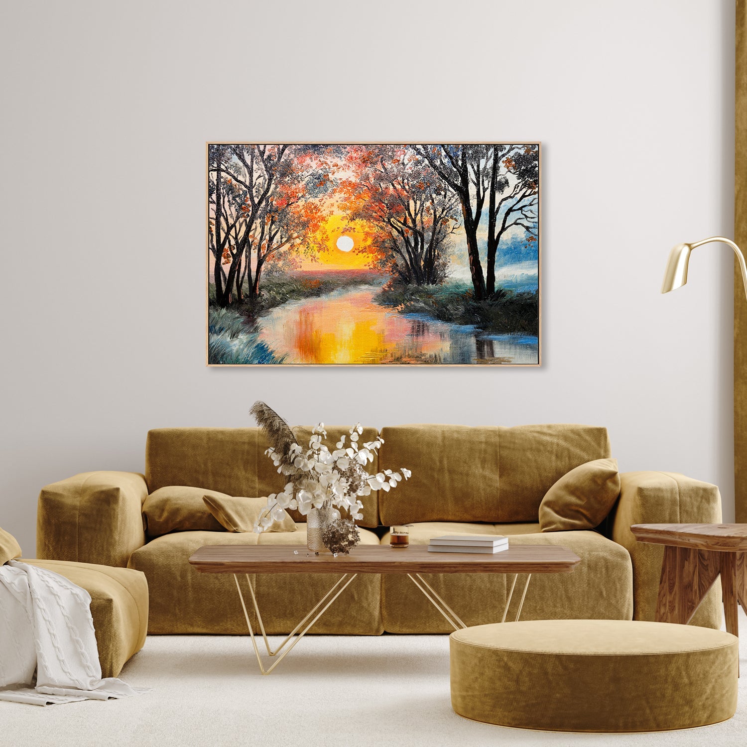 Vibrant Sunset, Hand-Painted Canvas