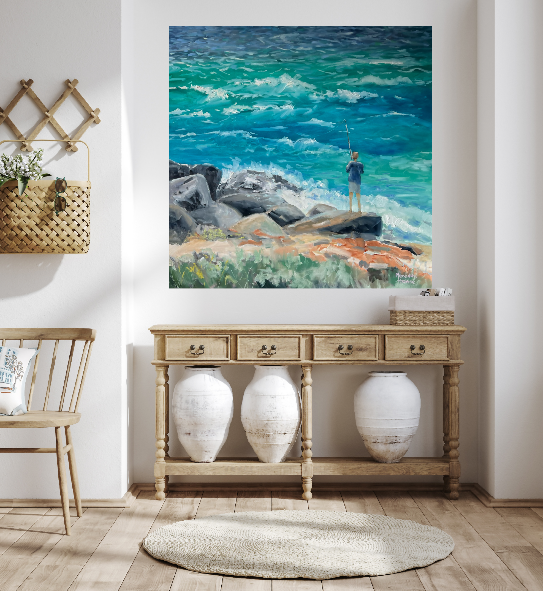 Fishing at Cape Leeuwin, Western Australia, Original Hand-Painted Canvas By Meredith Howse