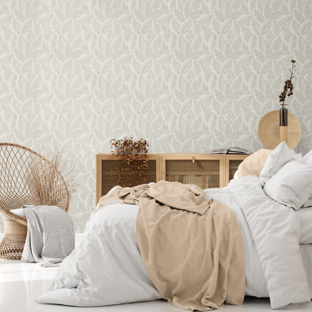 Tropical Beige Leaves-wallpaper-eco-friendly-easy-removal-GIOIA-WALL-ART