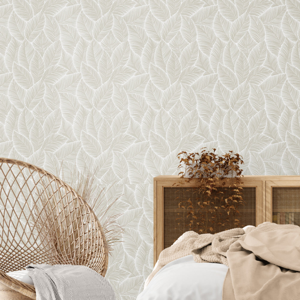 Tropical Beige Leaves-wallpaper-eco-friendly-easy-removal-GIOIA-WALL-ART