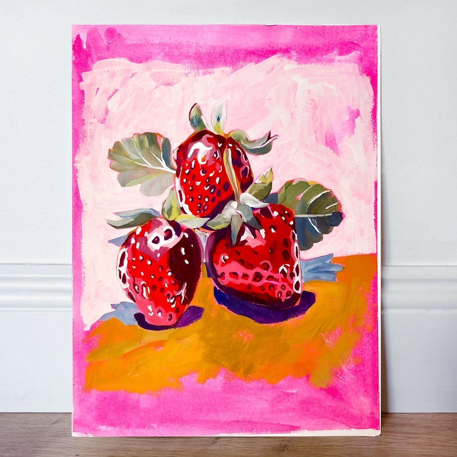 Delicious Strawberries, Original Hand-Painted Canvas By Lucrecia Caporale