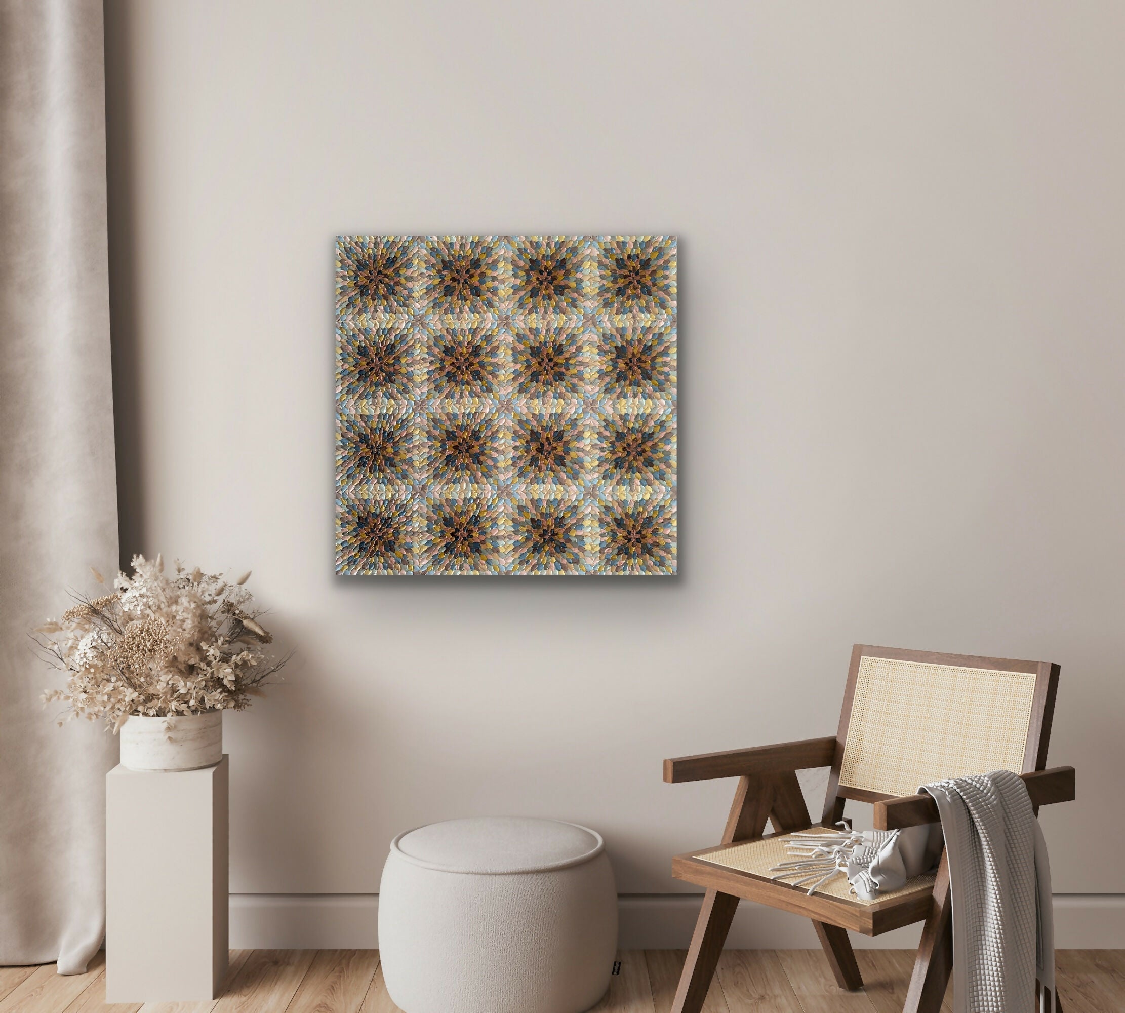 Beige kaleidoscope, Acrylic on Canvas,76x76x4cm By Guzaliya Xavier