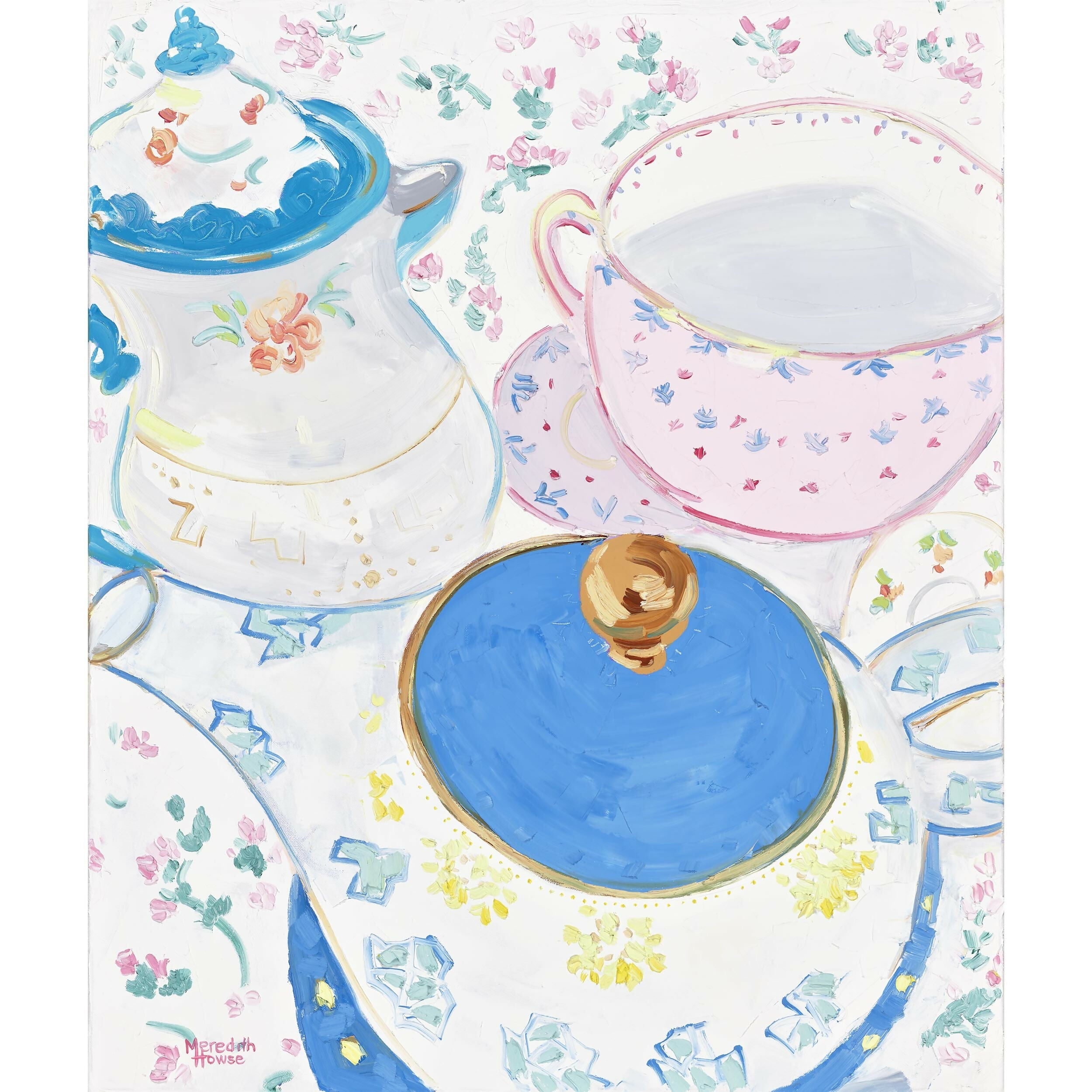 Tea Cup, Original Hand-Painted Canvas By Meredith Howse