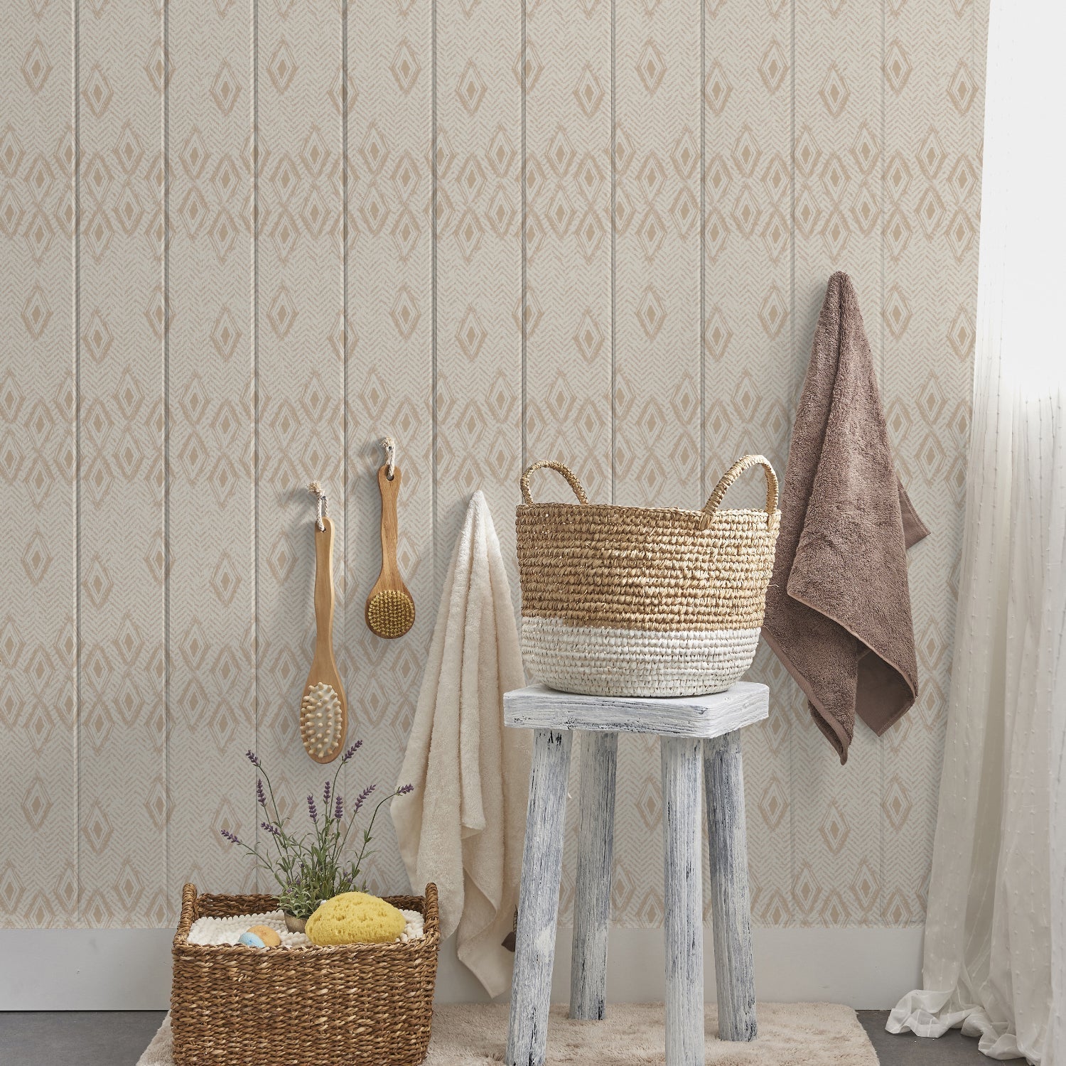 Rustic Diamond Chevron Natural, Wallpaper