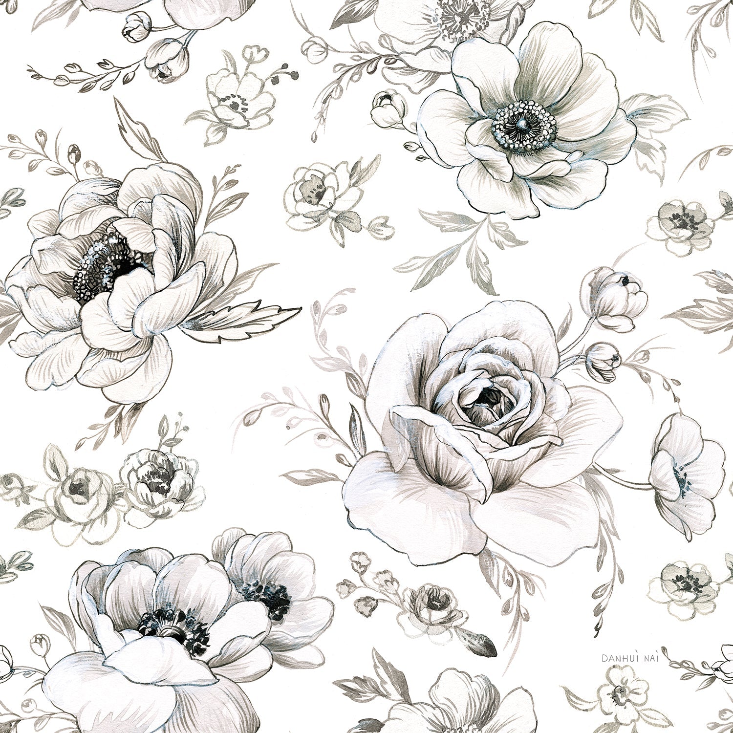 Sketchbook Garden Pattern, Wallpaper