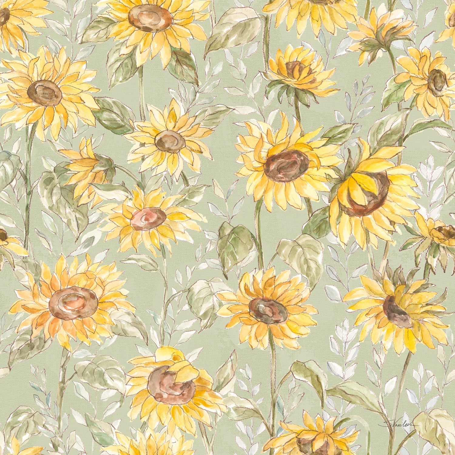 Sunny Blooms Pattern I, Style A, Wallpaper