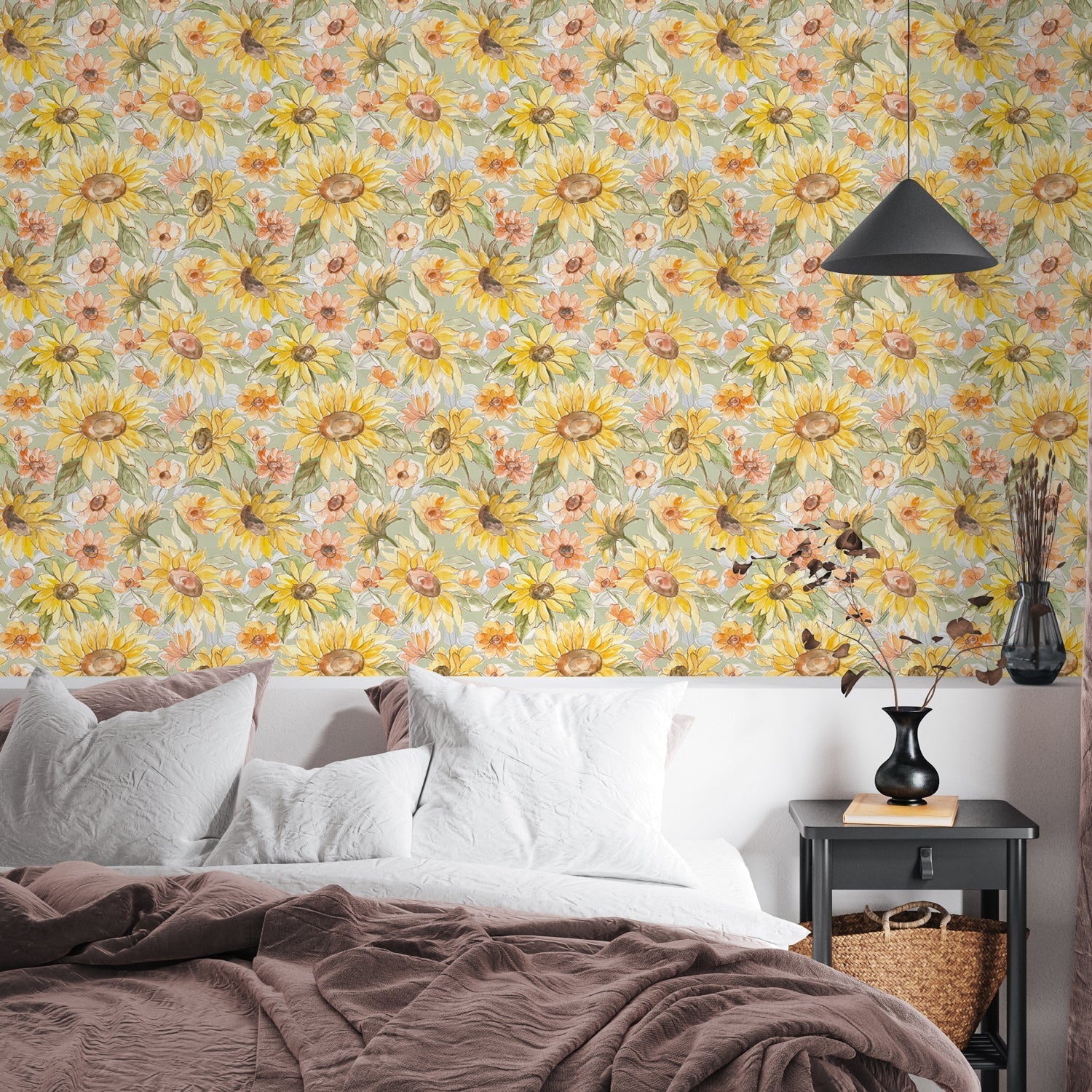 Sunny Blooms Pattern I, Style B, Wallpaper