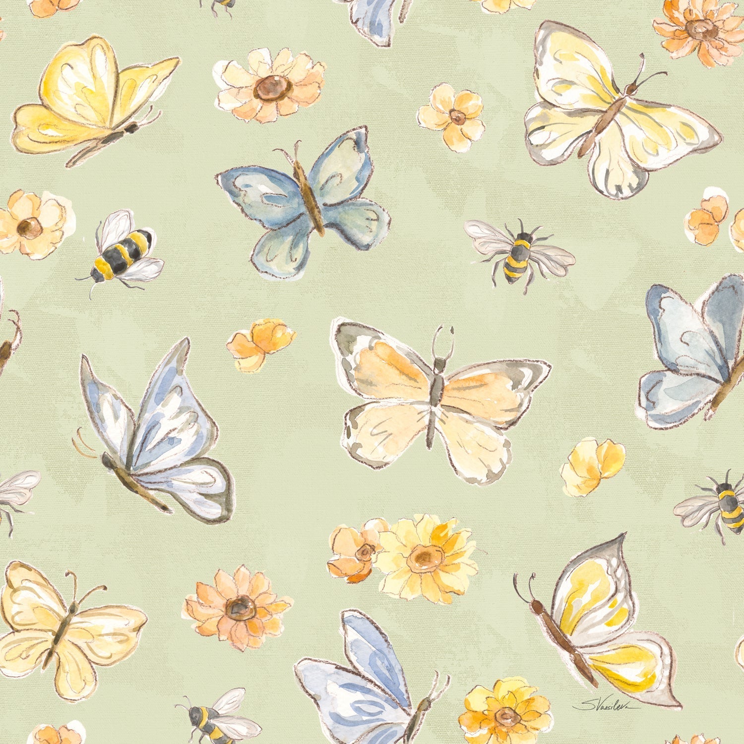 Sunny Blooms Pattern III, Style B, Wallpaper