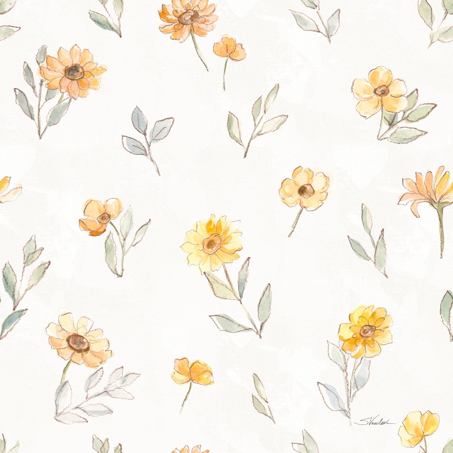 Sunny Blooms Pattern IV, Style A, Wallpaper