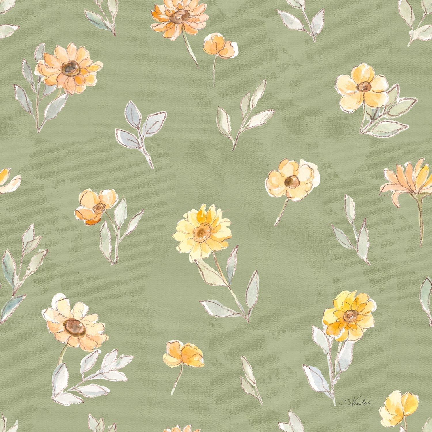 Sunny Blooms Pattern IV, Style B, Wallpaper