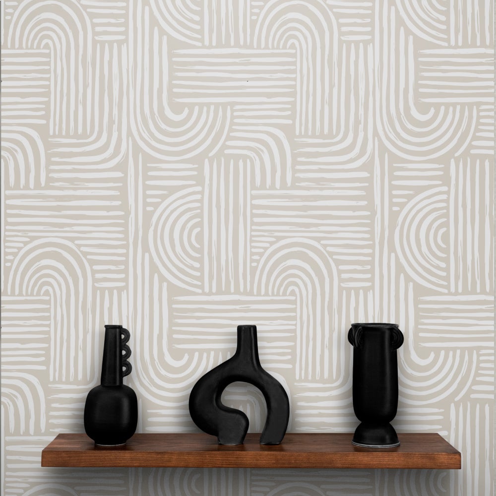 Tribal Beige and White Abstract-wallpaper-eco-friendly-easy-removal-GIOIA-WALL-ART