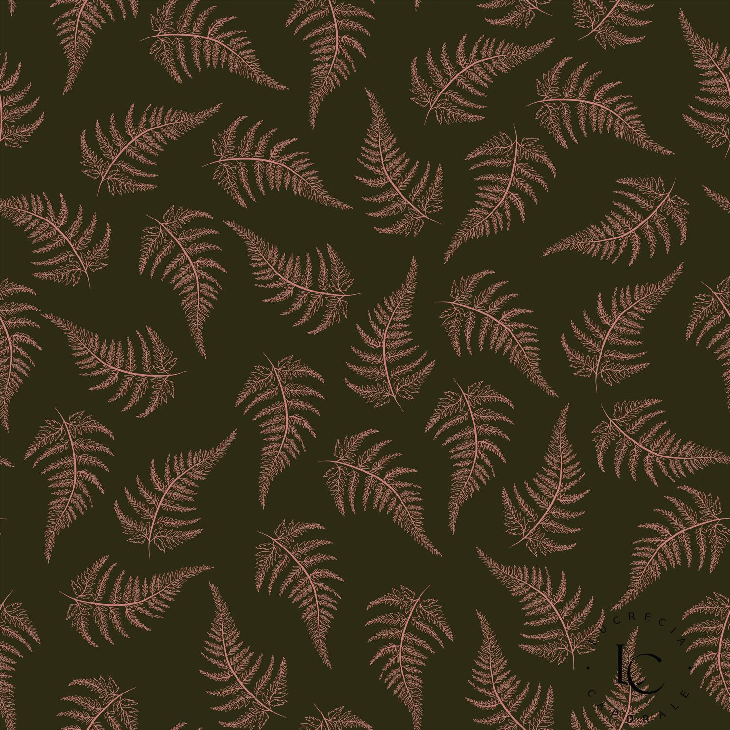 Ferns-Dark Green Blush, Wallpaper