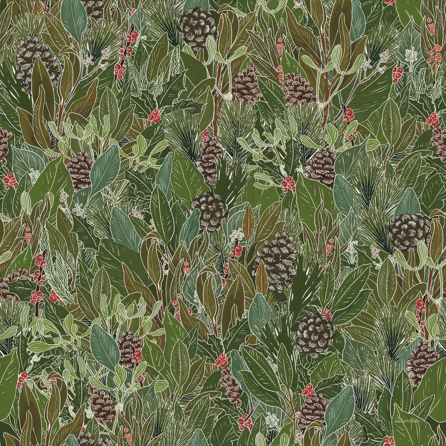 Woodland Wreath Pattern, Wallpaper