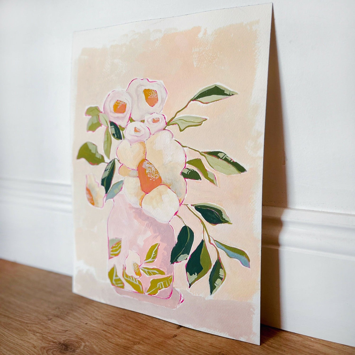 Flourish Vase, Original Hand-Painted Canvas By Lucrecia Caporale